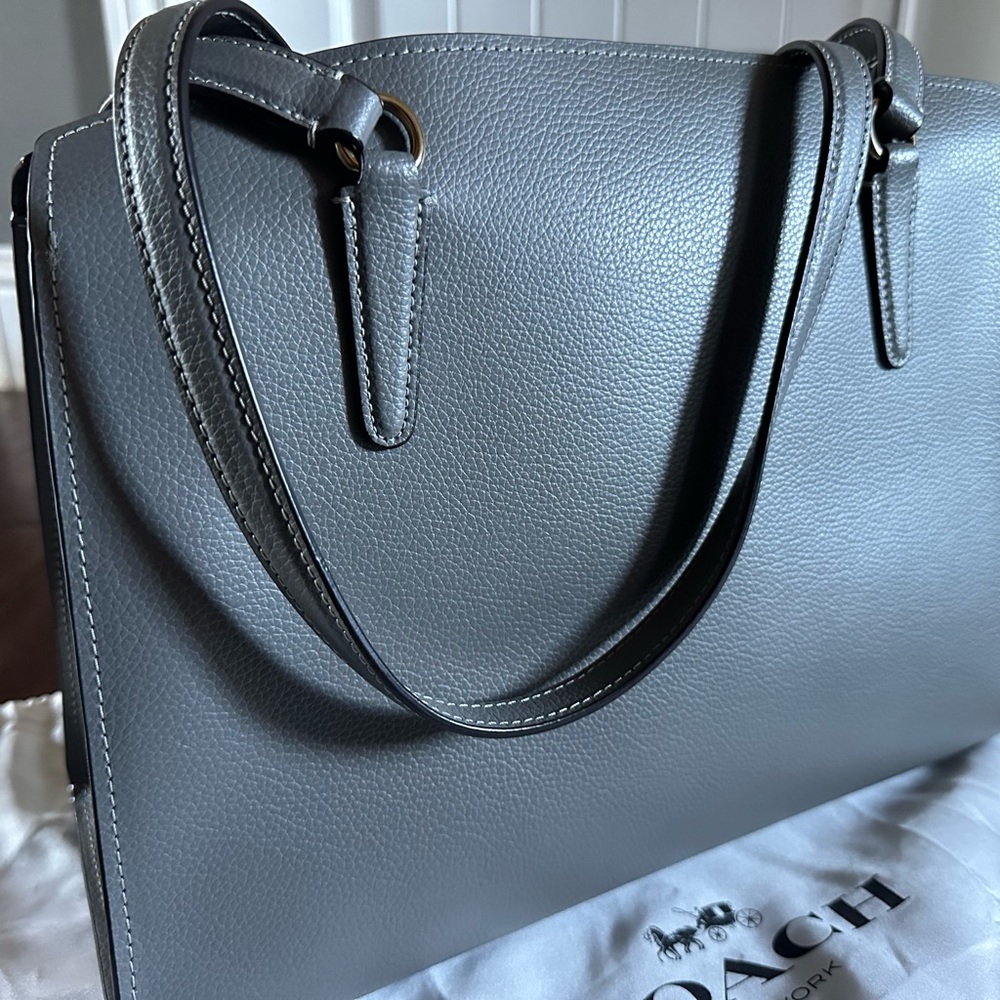 Coach Tatum Carryall Gray Pebbled Leather Gold HW Crossbody C4078 - Picture 3 of 10